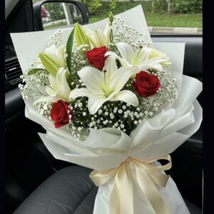White Lilies & Red Roses Elegant Bouquet